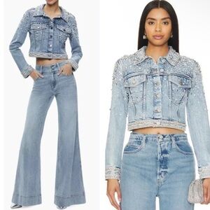 Alice + Olivia Women's Nelson Embellished Fitted Denim Jacket
